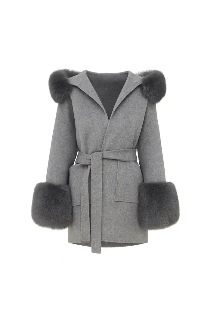Luxurious fake fur coat with hood